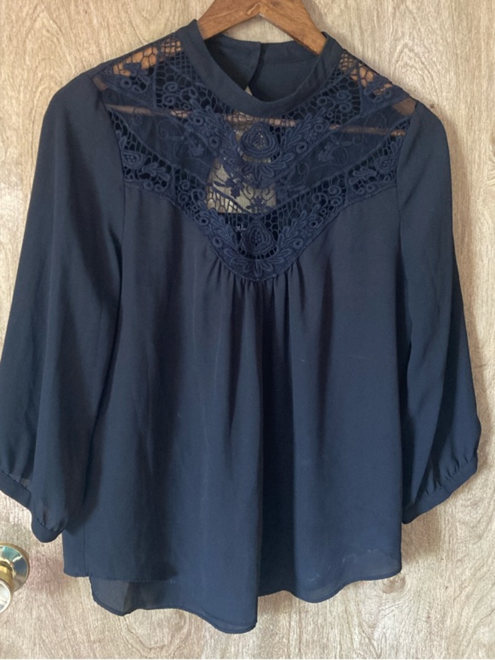 by & by Black Lace Yoke High-Neck Blouse